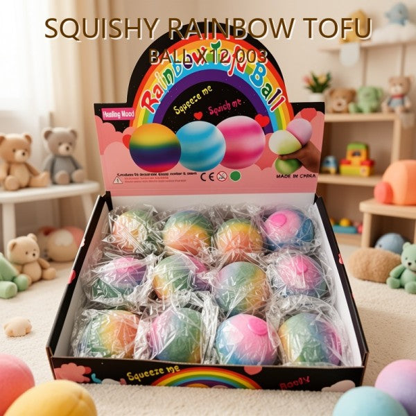 SQUISHY RAINBOW TOFU BALL X12 X2055-5