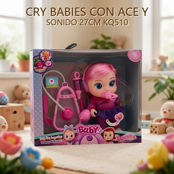 CRY BABIES CON ACE Y SONIDO 27CM KQ510