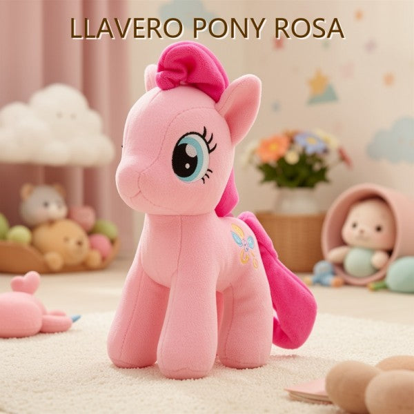 LLAVERO DE PELUCHE PONY ROSA