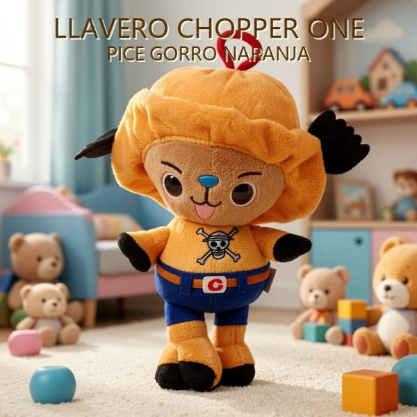 LLAVERO DE PELUCHE ONE PIECE CHOPPER GORRO NARANJA