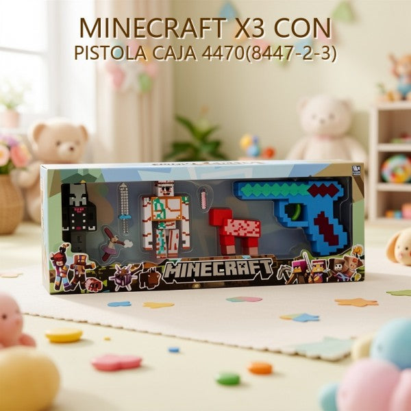 MINECRAFT X3 CON PISTOLA CAJA 4470(8447-2-3)