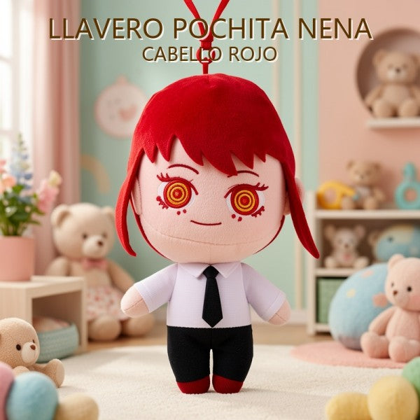 LLAVERO DE PELUCHE POCHITA NENA CABELLO ROJO