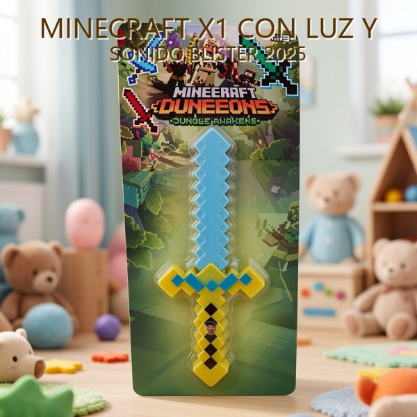 MINECRAFT X1 CON LUZ Y SONIDO BLISTER 2025 (ESPADA,PALA,PICO,ACHA,PISTOLA,TRIDENTE)