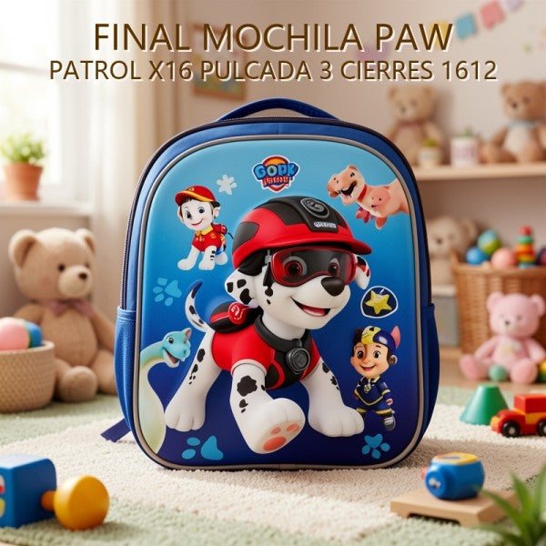 MOCHILA PAW PATROL X16 PULCADA 3 CIERRES 1612 PRECIO FINAL!!!