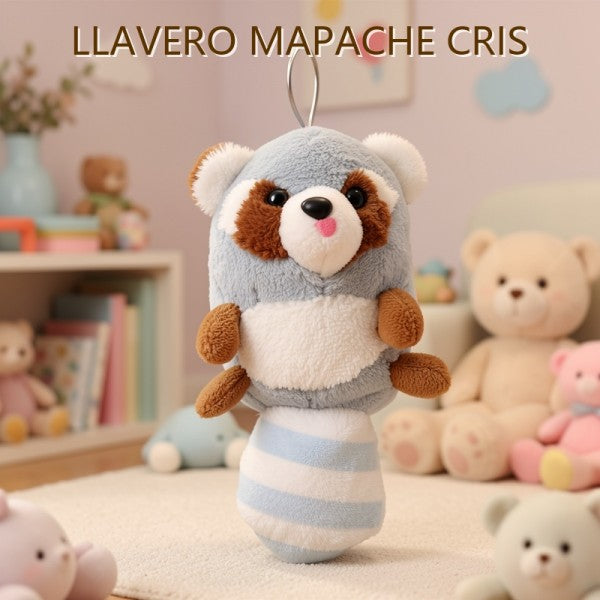 LLAVERO DE PELUCHE MAPACHE GRIS