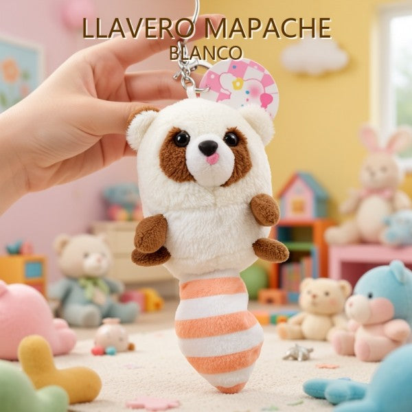 LLAVERO DE PELUCHE MAPACHE BLANCO