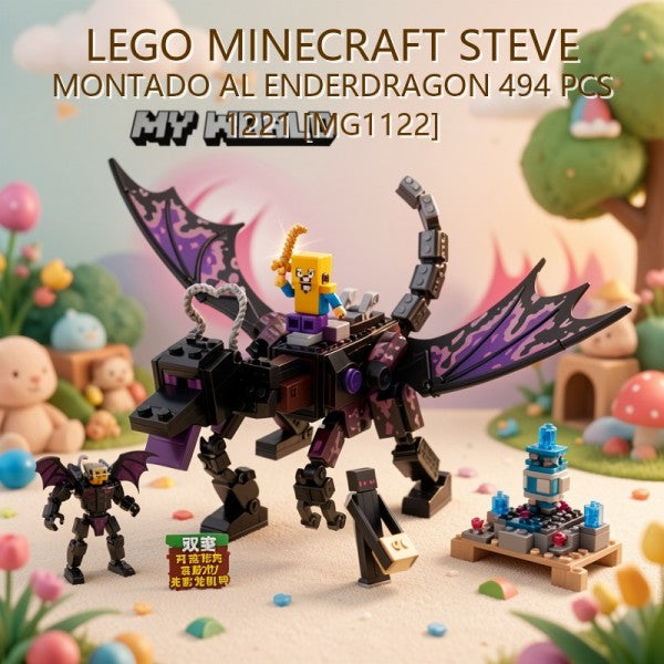 BLOQUES MINECRAFT STEVE MONTADO AL ENDERDRAGON 494 PCS 1221 [MG1122]
