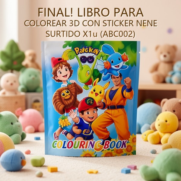 FINAL! LIBRO PARA COLOREAR 3D CON STICKER NENE SURTIDO X1U (ABC002)