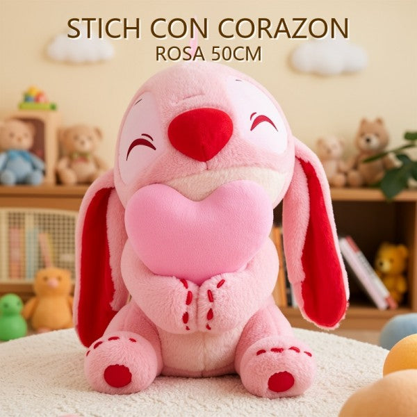 STITCH CON CORAZON ROSA 50CM
