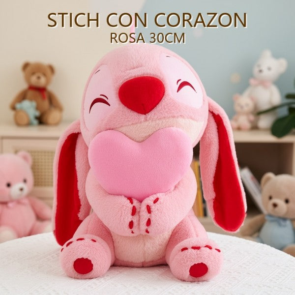 STITCH CON CORAZON ROSA 30CM