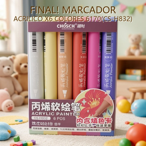 MARCADOR ACRILICO X6 COLORES 6170(CS-H832) PRECIO FINAL!!!