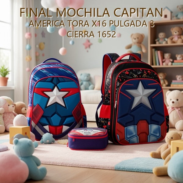 MOCHILA CAPITAN AMERICA TORA X16 PULGADA 3 CIERRA 1652 PRECIO FINAL!!!