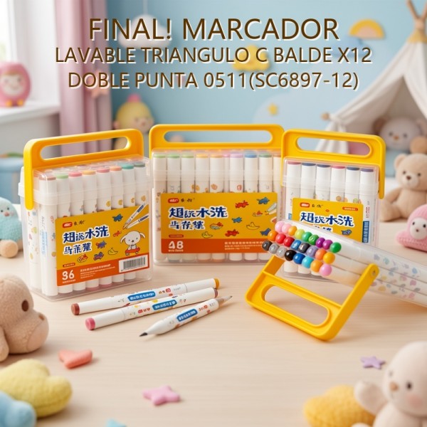 MARCADOR LAVABLE TRIANGULO C BALDE X12 DOBLE PUNTA 0511(SC6897-12) PRECIO FINAL!!!
