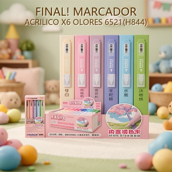 MARCADOR ACRILICO X6 OLORES 6521(H844) PRECIO FINAL!!!