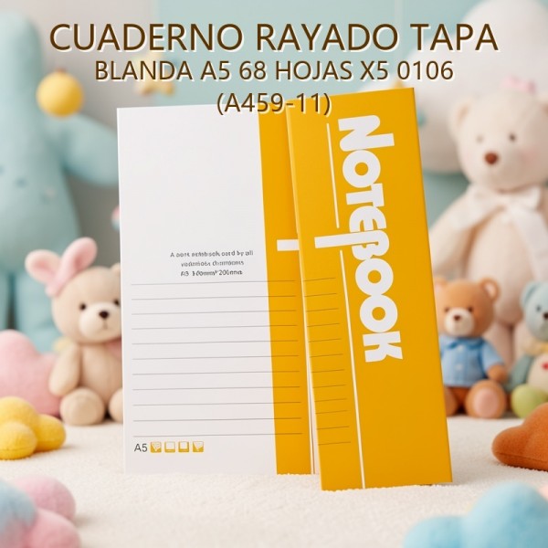CUADERNO RAYADO TAPA BLANDA A5 68 HOJAS X5 0106 (A459-11)
