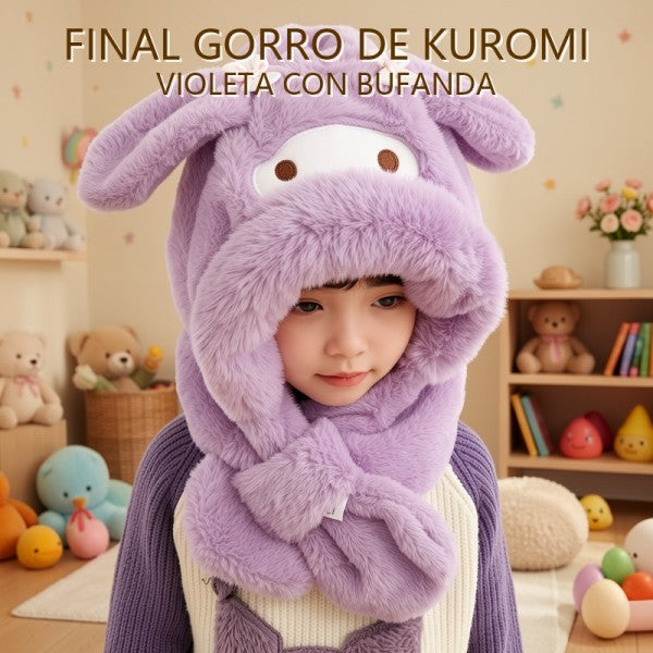 FINAL GORRO DE KUROMI VIOLETA CON BUFANDA