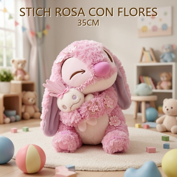 STITCH ROSA CON FLORES 35CM