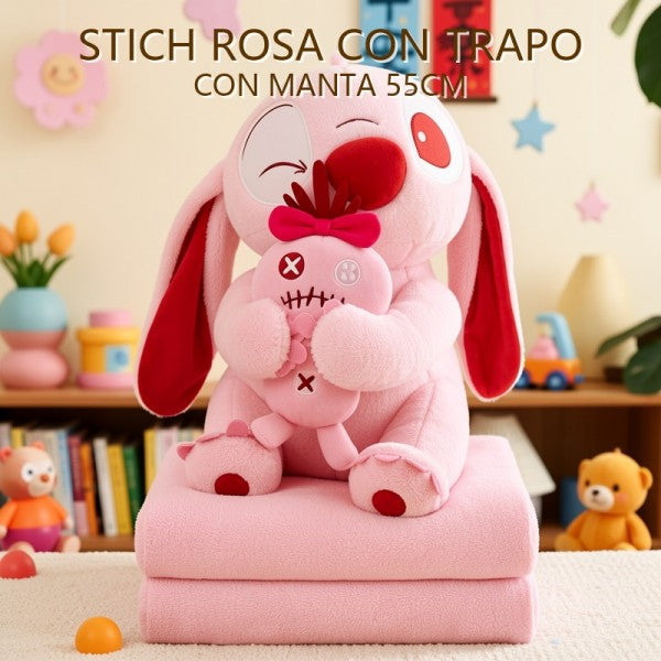 STITCH ROSA CON TRAPO CON MANTA 55CM