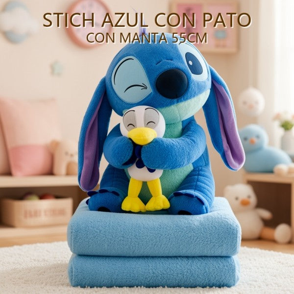 STITCH AZUL CON PATO CON MANTA 55CM