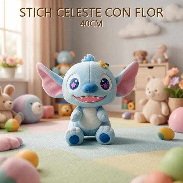 STITCH CELESTE CON FLOR 40CM