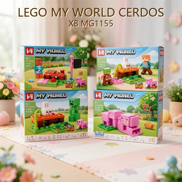 BLOQUES MY WORLD CERDOS X8 MG1155