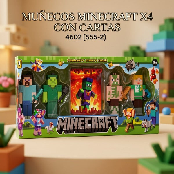 MINECRAFT MUÑECOS X4 CON CARTAS 4602 [555-2]