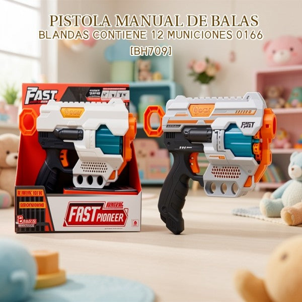 PISTOLA MANUAL DE BALAS BLANDAS CONTIENE 12 MUNICIONES 0166 [BH709]