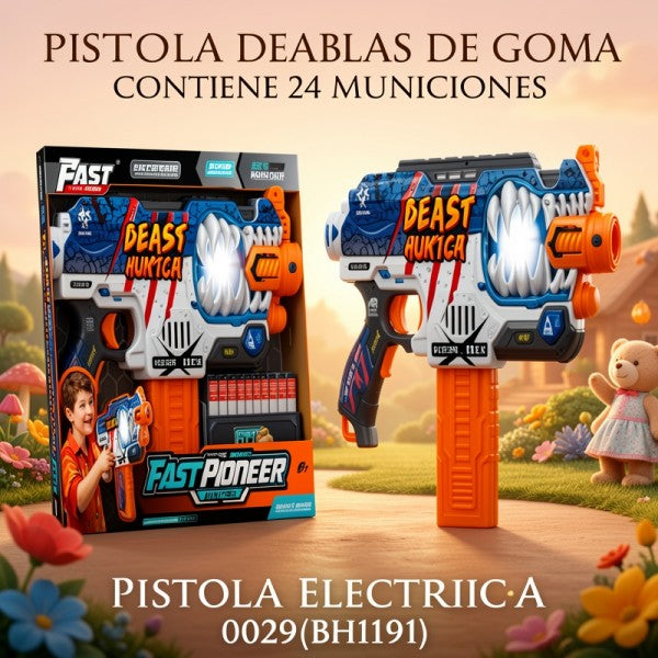 PISTOLA ELECTRICA UV DE BALAS DE GOMA CONTIENE 24 MUNICIONES 0029[BH191]