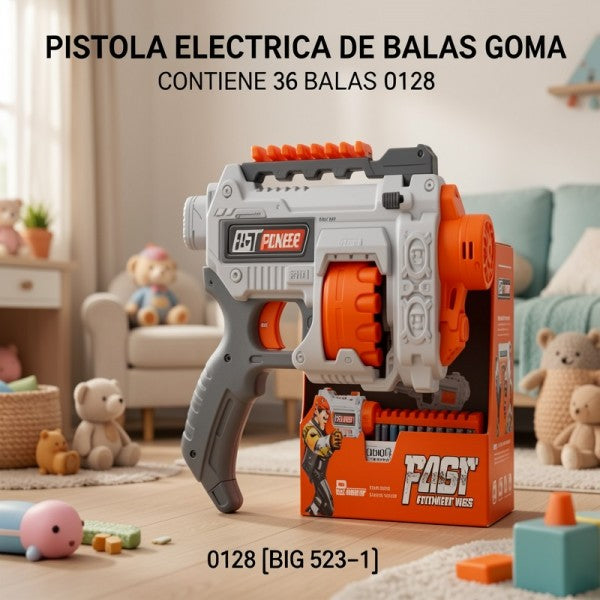 PISTOLA ELECTRICA DE BALAS GOMA CONTIENE 36 BALAS 0128[BIG523-1