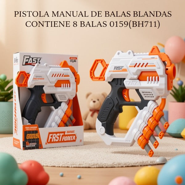 PISTOLA MANUAL DE BALAS BLANDAS CONTIENE 8 BALAS 0159[BH711]