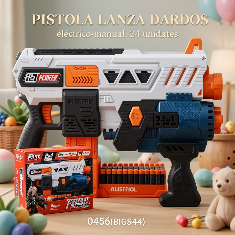 PISTOLA LANZA DARDOS ELéCTRICO-MANUAL: 24 UNIDADES 0456[BIG544]