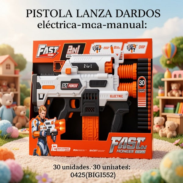 PISTOLA LANZA DARDOS ELéCTRICA-MANUAL: 30 UNIDADES 0425[BIG552]