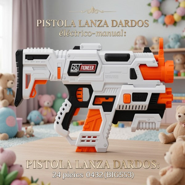 PISTOLA LANZA DARDOS ELéCTRICO-MANUAL: 24 PIEZAS 0432[BIG553]