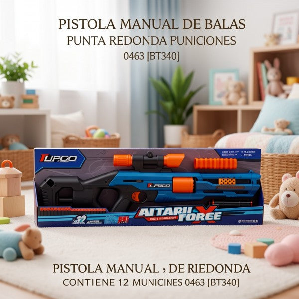 PISTOLA MANUAL DE BALAS PUNTA REDONDA CONTIENE 12 MUNICIONES 0463 [BT340]
