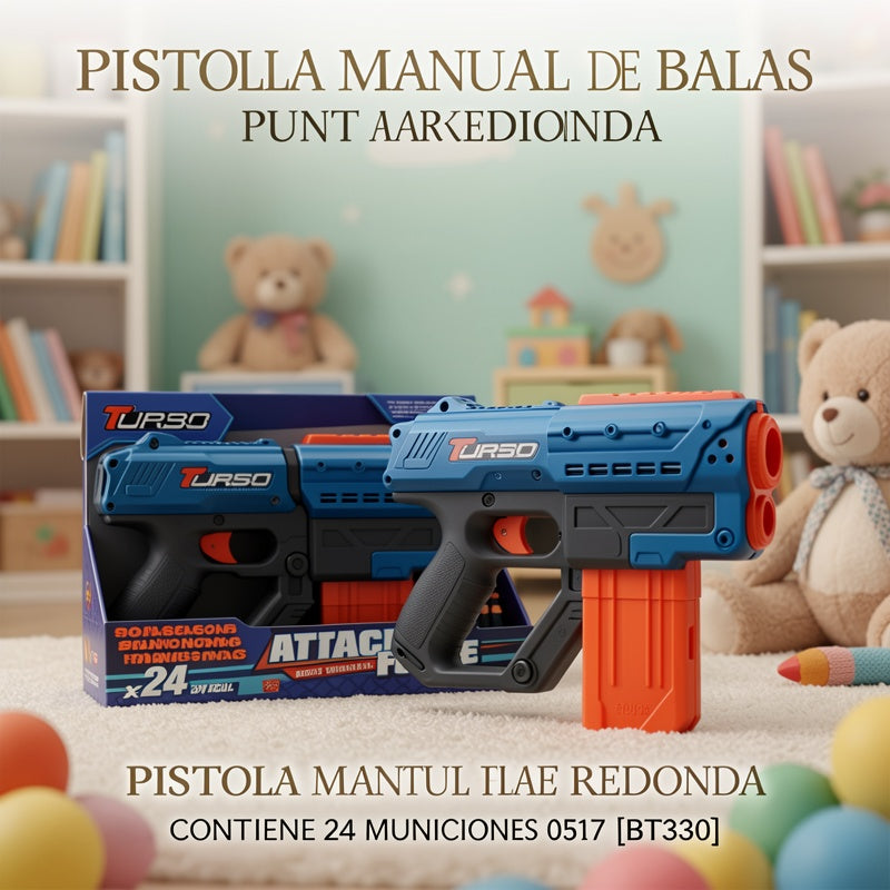PISTOLA MANUAL DE BALAS PUNTA REDONDA CONTIENE 24 MUNICIONES 0517 [BT330]