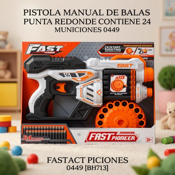 PISTOLA MANUAL DE BALAS PUNTA REDONDA CONTIENE 24 MUNICIONES 0449 [BH713]