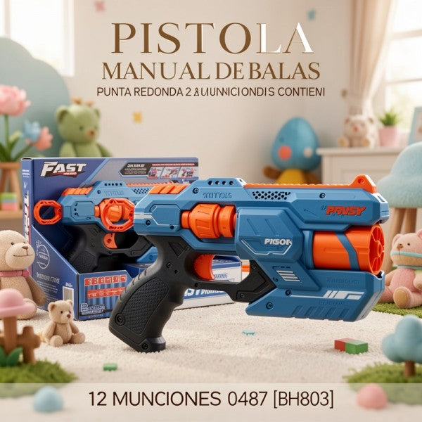 PISTOLA MANUAL DE BALAS PUNTA REDONDA CONTIENE 12 MUNICIONES 0487 [BH803]