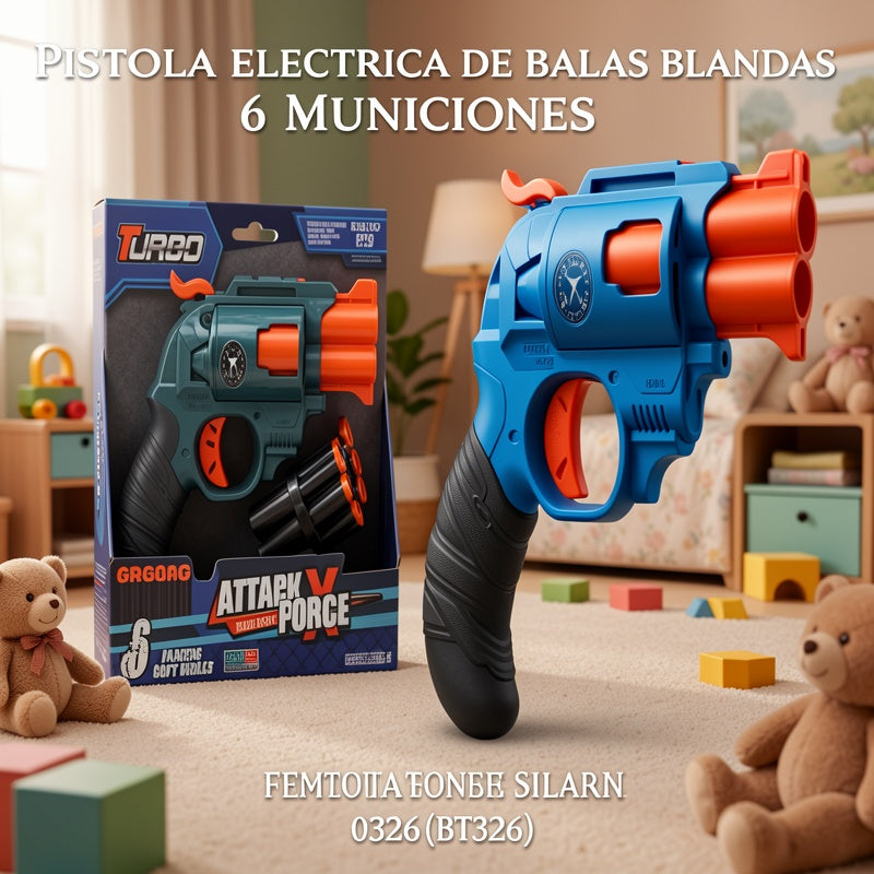 PISTOLA ELECTRICA DE BALAS BLANDAS 6 MUNICIONES 0326[BT326]