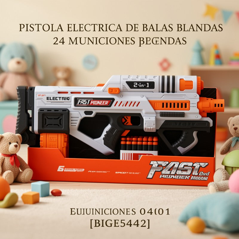 PISTOLA ELECTRICA DE BALAS BLANDAS 24 MUNICIONES 0401 [BIG542]