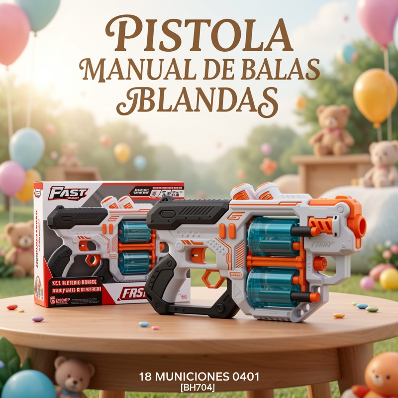 PISTOLA MANUAL DE BALAS BLANDAS 18 MUNICIONES 0401 [BH704]