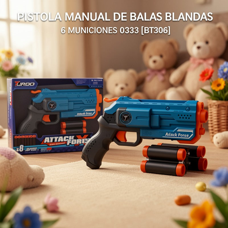 PISTOLA MANUAL DE BALAS BLANDAS 6 MUNICIONES 0333 [BT306]