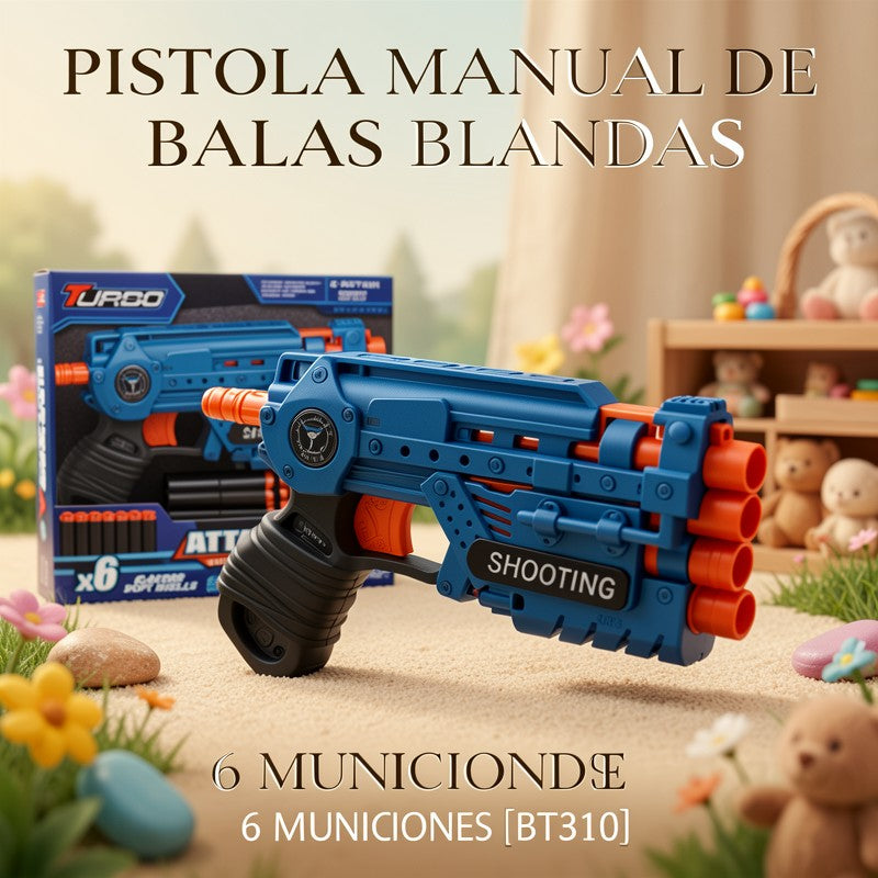PISTOLA MANUAL DE BALAS BLANDAS 6 MUNICIONES [BT310]