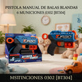 PISTOLA MANUAL DE BALAS BLANDAS 6 MUNICIONES 0302 [BT304]