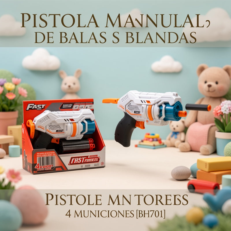 PISTOLA MANUAL DE BALAS BLANDAS 4 MUNICIONES 0289 [BH701]