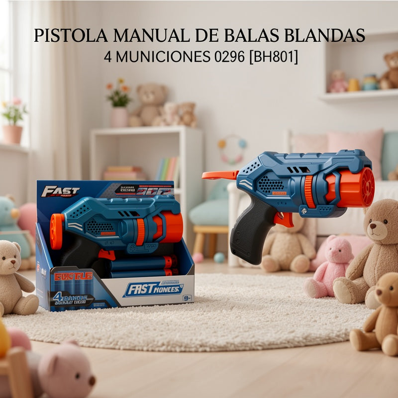 PISTOLA MANUAL DE BALAS BLANDAS 4 MUNICIONES 0296 [BH801]