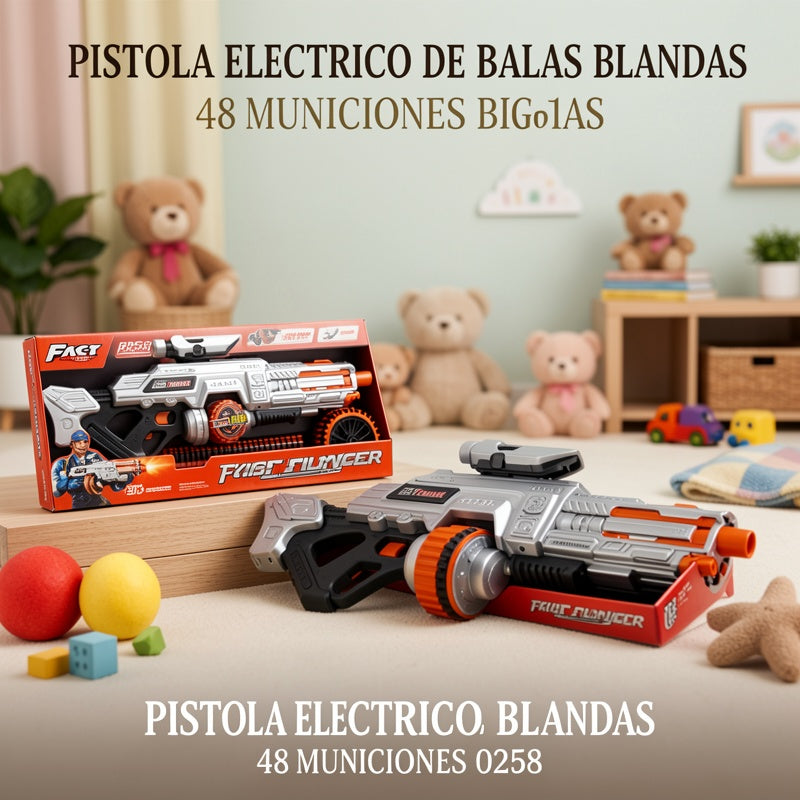 PISTOLA ELECTRICO DE BALAS BLANDAS 48 MUNICIONES 0258 [BIG511]
