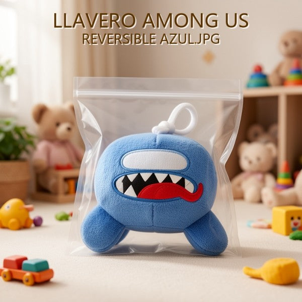 LLAVERO DE PELUCHE AMONG US AZUL REVERSIBLE