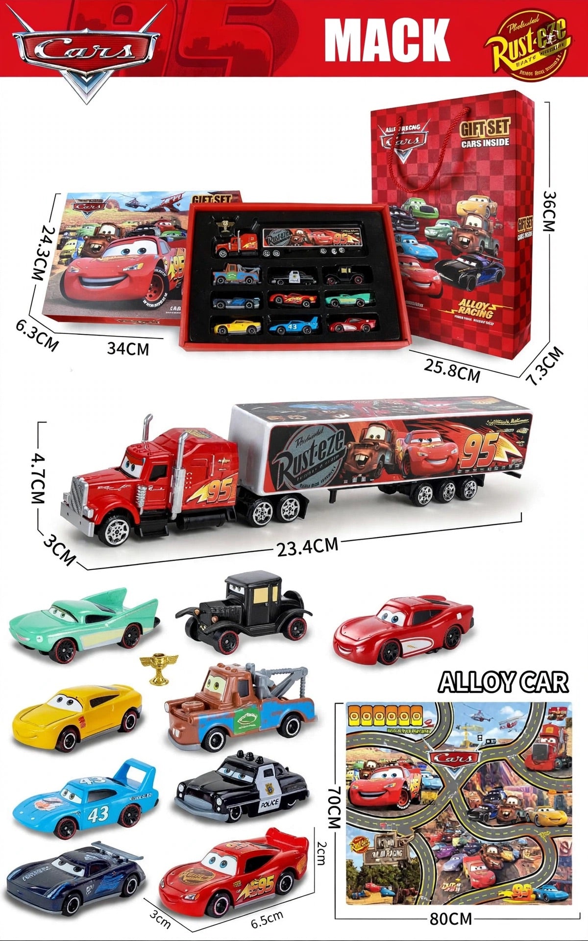 AUTO CARS EN CAJA X9 + CAMIÓN CONTAINER [A826-565-83S]