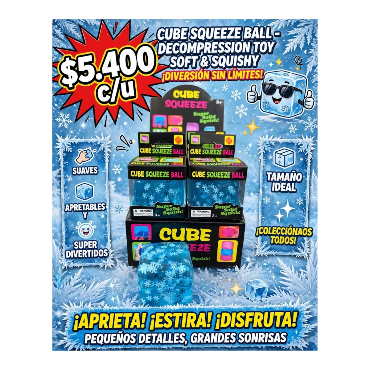 SQUISHY CUBO DE HIELO X12 UNIDADES